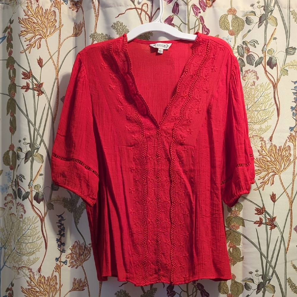 Nanette Lepore Red Lace Rayon Top